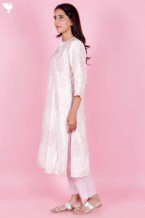 Chanderi Silk Kurta And Pant Set With Block Print